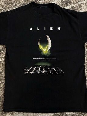 Gildan Black Alien Graphic Tee with Neon Green Egg Art